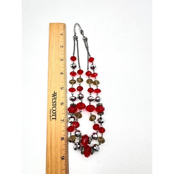 2 Stand Faceted Red And Smoky Glass Beads With Rhinestones - Picture 5 of 5